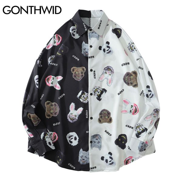 bear rabbit print two tone long sleeve hawaiian shirts beach party streetwear harajuku hip hop casual loose shirt, White;black
bear rabbit print two tone long sleeve hawaiian shirts beach party streetwear harajuku hip hop casual loose shirt, White;black
