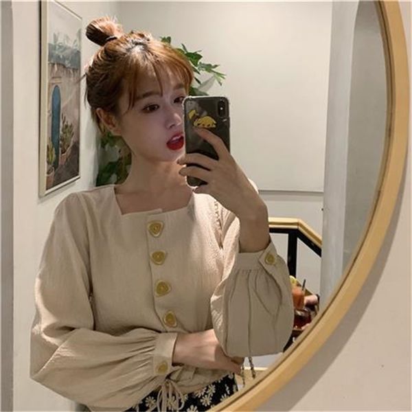 2021 new new square neck blouse korean style long solid short retro puff sleeve button autumn shirt women c4w5, White
2021 new new square neck blouse korean style long solid short retro puff sleeve button autumn shirt women c4w5, White