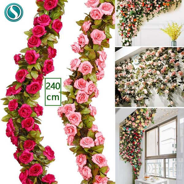 2.4m silk artificial roses flowers rattan string vine with green leaves for home wedding garden decoration hanging garland wall
2.4m silk artificial roses flowers rattan string vine with green leaves for home wedding garden decoration hanging garland wall