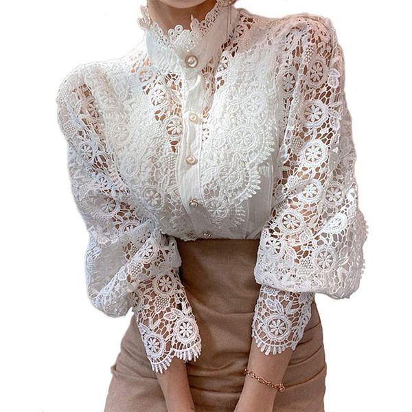 women elegant lace trim shirts hollow out loose casual victorian blouses long sleeve button down, White
women elegant lace trim shirts hollow out loose casual victorian blouses long sleeve button down, White