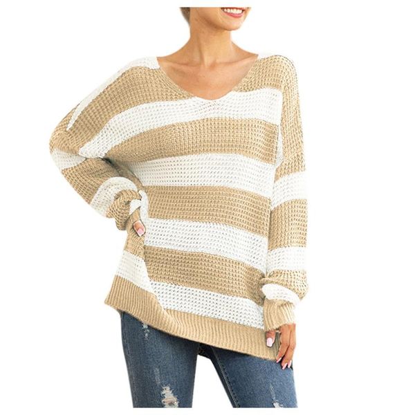 women's sweaters 2021 fashion casual loose stitching striped elegant sweater long sleeve crew neck pullover chandail, White;black
women's sweaters 2021 fashion casual loose stitching striped elegant sweater long sleeve crew neck pullover chandail, White;black