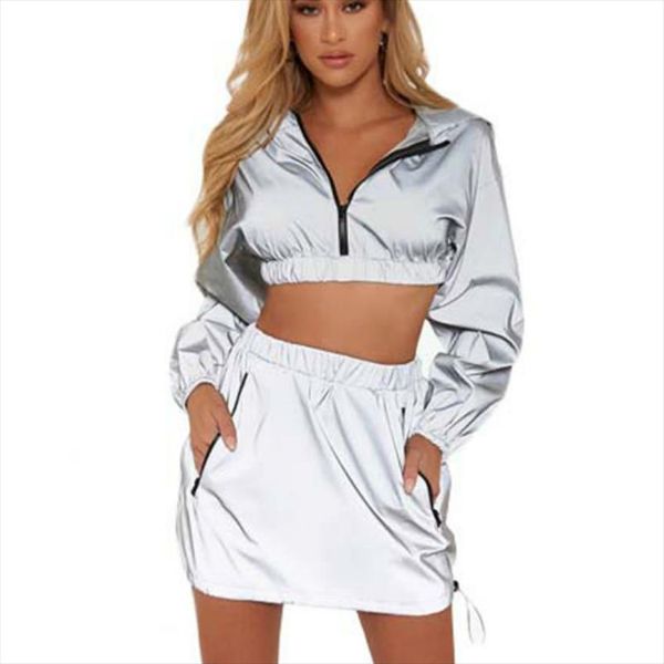 2pcs women reflective sets bodycon zip crop and pencil skirt set clubwear party, Gray
2pcs women reflective sets bodycon zip crop and pencil skirt set clubwear party, Gray