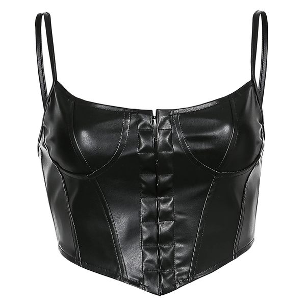 women camis faux leather tanks spaghetti strap pu over-bust corset halter boned bustiers crop top, White
women camis faux leather tanks spaghetti strap pu over-bust corset halter boned bustiers crop top, White