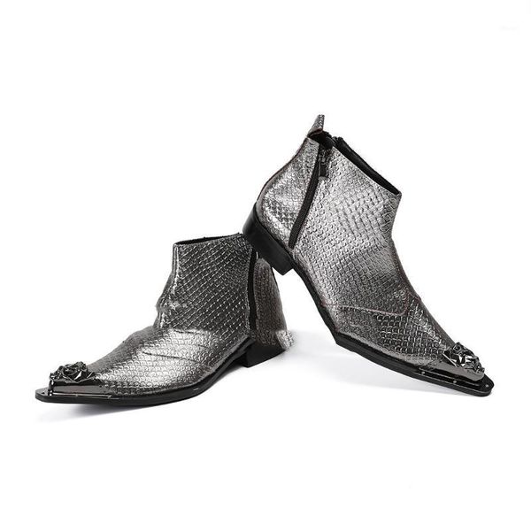 boots fashion silver plus size men genuine leather metal pointed toe shoes spring autumn geomeric botas hombre zipper1, Black
boots fashion silver plus size men genuine leather metal pointed toe shoes spring autumn geomeric botas hombre zipper1, Black