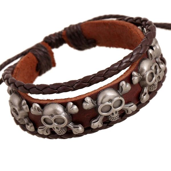 charm bracelets punk men's leather bracelet braided cowhide couple retro fashion casual sports brown skull religious rope chain, Golden;silver
charm bracelets punk men's leather bracelet braided cowhide couple retro fashion casual sports brown skull religious rope chain, Golden;silver