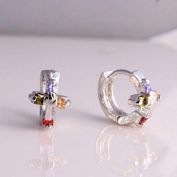 hoop & huggie silver color cross earring with colorful zircon very women gift distribution, Golden;silver
hoop & huggie silver color cross earring with colorful zircon very women gift distribution, Golden;silver