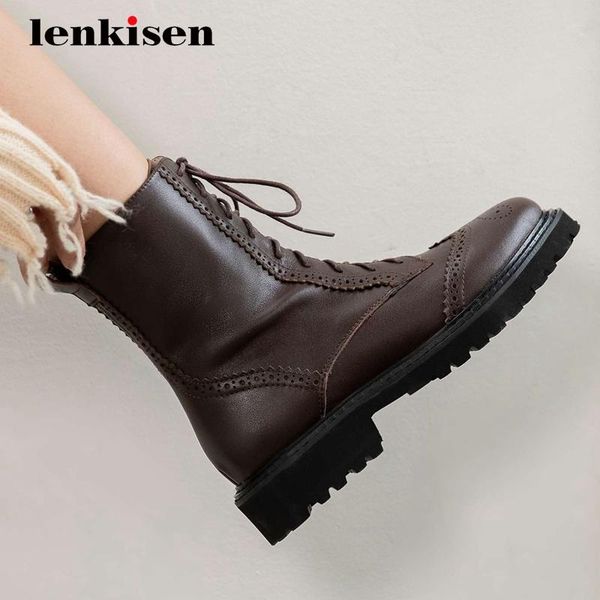 boots lenkisen leisure short real cow leather british design carving round toe thick med heel maiden lace up ankle l88, Black
boots lenkisen leisure short real cow leather british design carving round toe thick med heel maiden lace up ankle l88, Black