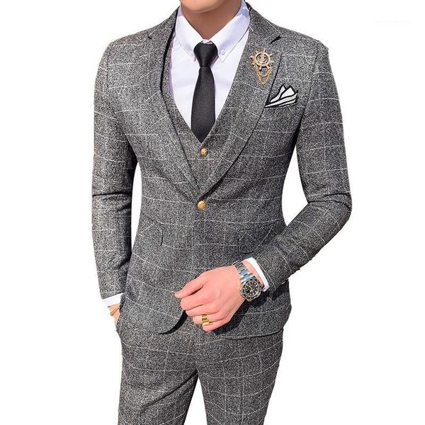 men's suits & blazers men's 3 pieces british plaid business formal suit set / male slim fit groom wedding jacket coat pants vest p, White;black
men's suits & blazers men's 3 pieces british plaid business formal suit set / male slim fit groom wedding jacket coat pants vest p, White;black