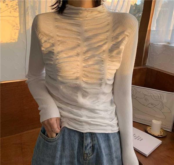 ruched sweater women pullover jumpers knit basic turtleneck warm sweater korean jumper clothing t5901, White;black