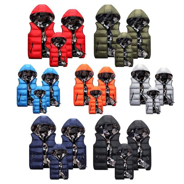 family matching outfits parent child waistcoat women men vests winter hooded two side camouflage, Blue
family matching outfits parent child waistcoat women men vests winter hooded two side camouflage, Blue