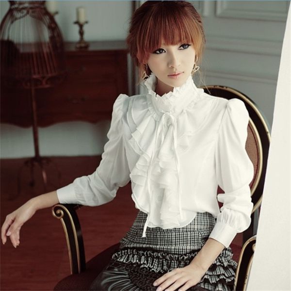 oversize 5xl women lolita long sleeve stand collar chiffon blouses with ruffles ladies bow royal style gothic shirt y200828, White
oversize 5xl women lolita long sleeve stand collar chiffon blouses with ruffles ladies bow royal style gothic shirt y200828, White
