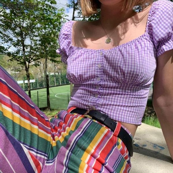 weirdgirl women plaid print t shirt ruffle sleeve square neck slim femme sumer tees fashion vacation elastic lady new, White
weirdgirl women plaid print t shirt ruffle sleeve square neck slim femme sumer tees fashion vacation elastic lady new, White