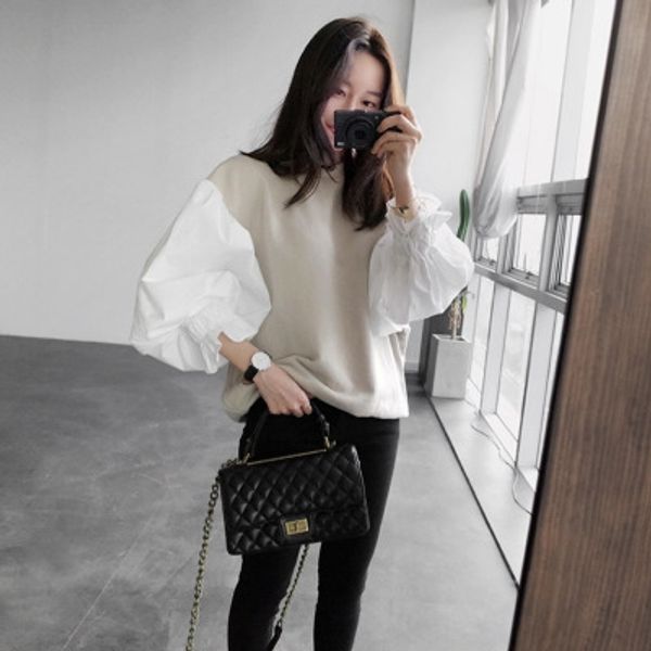 2020 korean autumn knitwear knitwear knitted shirtround neck casual shirt shirt lantern sleeve women's stitching sweater fipus, Black
2020 korean autumn knitwear knitwear knitted shirtround neck casual shirt shirt lantern sleeve women's stitching sweater fipus, Black