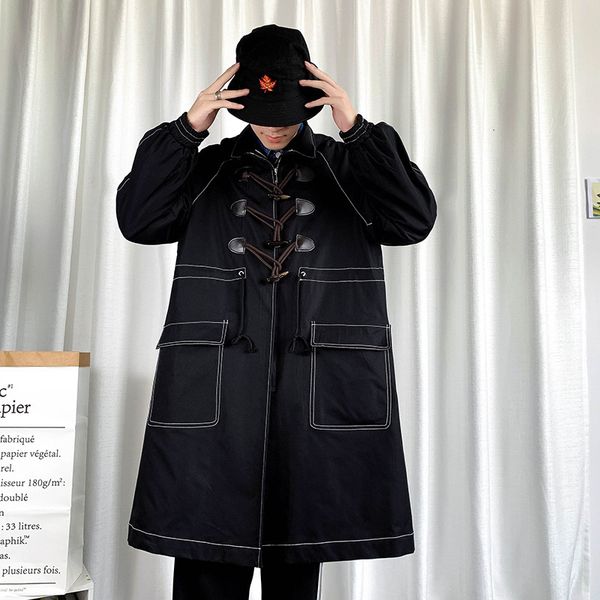 windbreaker lapel loose coat ox horn button tire men's medium long knee size korean youth clothes, Tan;black
windbreaker lapel loose coat ox horn button tire men's medium long knee size korean youth clothes, Tan;black