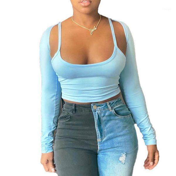 women\u2020s spring autumn camisole and smock fashion solid color long sleeve smock and exposed navel tube, White
women\u2020s spring autumn camisole and smock fashion solid color long sleeve smock and exposed navel tube, White