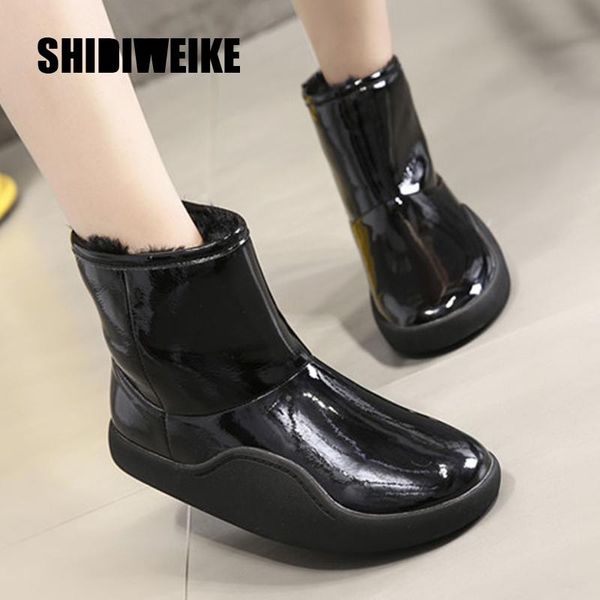 women boots female winter boots warmer plush fur patent leather flat slip on ankle snow women's black v187 
women boots female winter boots warmer plush fur patent leather flat slip on ankle snow women's black v187