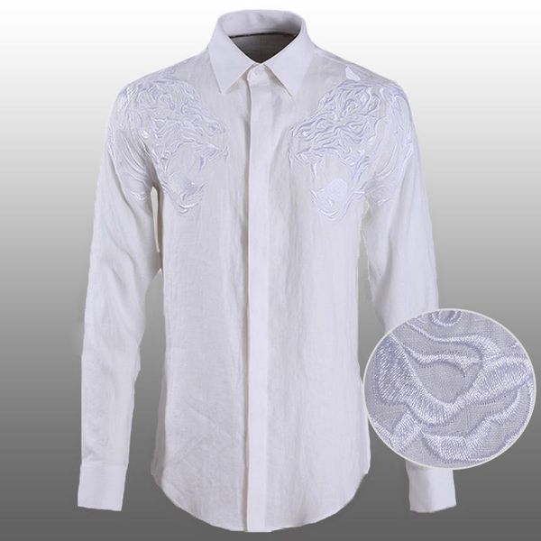 men's casual shirts 100% linen mens luxury leopard embroidery long sleeve men plus size 4xl fashioin slim fit white man, White;black
men's casual shirts 100% linen mens luxury leopard embroidery long sleeve men plus size 4xl fashioin slim fit white man, White;black