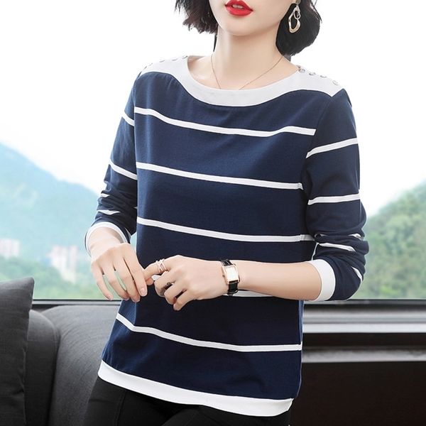 blue and white stripe long sleeve shirt women button t-shirt autumn cotton tshirt plus size womens clothing tee shirt femme 201028
blue and white stripe long sleeve shirt women button t-shirt autumn cotton tshirt plus size womens clothing tee shirt femme 201028