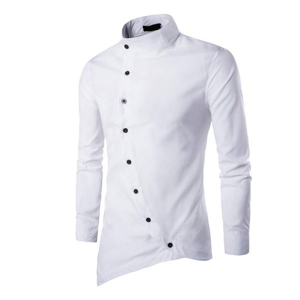 cysincos men's new court shirt small stand collar personality casual slim strap button irregular long sleeve shirt, White;black
cysincos men's new court shirt small stand collar personality casual slim strap button irregular long sleeve shirt, White;black