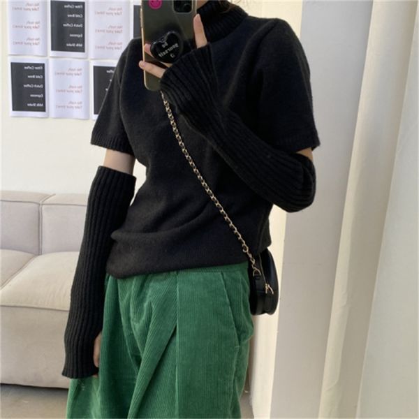 2021 new solid short sleeve sweater collar elegant female mesh oversleeve spring akoz, White;black
2021 new solid short sleeve sweater collar elegant female mesh oversleeve spring akoz, White;black
