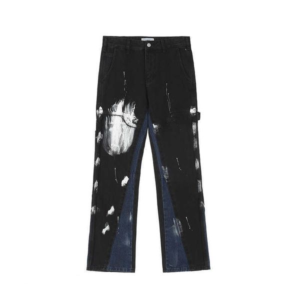 2023 men's jeans high street hip hop loose micro flared pants speckled stitched jeans, Blue
2023 men's jeans high street hip hop loose micro flared pants speckled stitched jeans, Blue