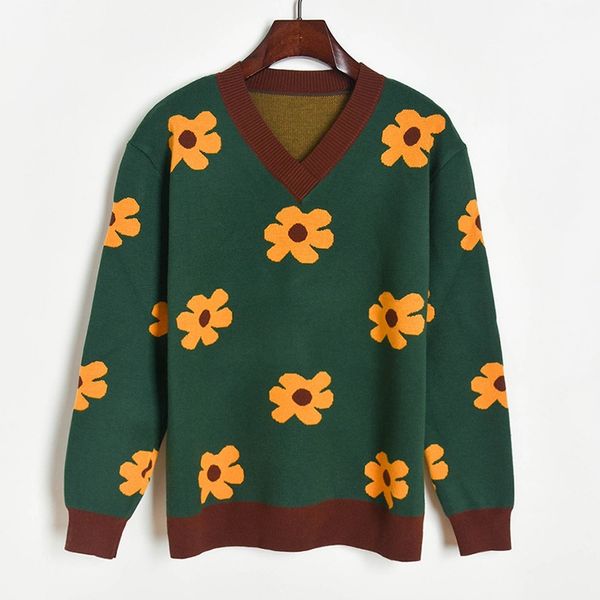 2020 autumn and winter new color collision dark green zou chrysanthemum jacquard loose lazy knitting sweater pullover women's y20953, White;black
2020 autumn and winter new color collision dark green zou chrysanthemum jacquard loose lazy knitting sweater pullover women's y20953, White;black