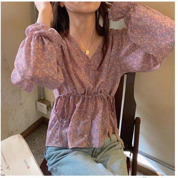 2021 spring new retro large size smoky purple floral shirt western style all-matching long sleeve chiffon shirt, White
2021 spring new retro large size smoky purple floral shirt western style all-matching long sleeve chiffon shirt, White