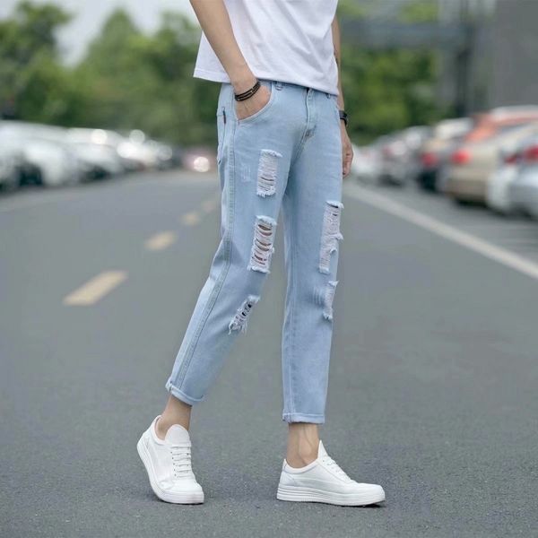 9xmj7 youth elastic perforated spring and versatile slim feet korean jeans and jeans fashion men's summer beggarscapris qvjye, Blue
9xmj7 youth elastic perforated spring and versatile slim feet korean jeans and jeans fashion men's summer beggarscapris qvjye, Blue