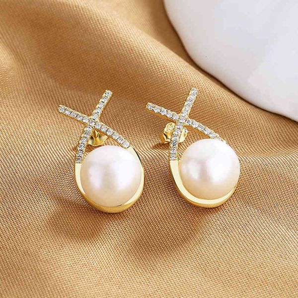 earrings charms 925 pure silver female korean temperament letter x cross freshwater pearl advanced sense simple, Golden
earrings charms 925 pure silver female korean temperament letter x cross freshwater pearl advanced sense simple, Golden