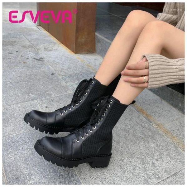 boots esveva 2021 cow leather+knitting ankle women winter shoes round toe lace up square heel size 34-391, Black
boots esveva 2021 cow leather+knitting ankle women winter shoes round toe lace up square heel size 34-391, Black