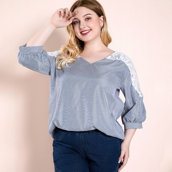 plus size womens clothes half sleeve loose slimming shirt striped autumn new fat girl commuter women, White
plus size womens clothes half sleeve loose slimming shirt striped autumn new fat girl commuter women, White