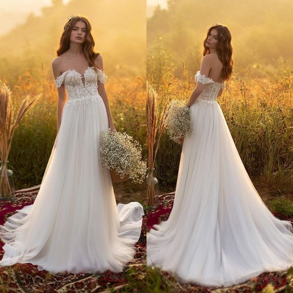 2021 a-line wedding dresses off shoulder lace appliques beach bridal gowns custom made backless sweep train wedding dress, White
2021 a-line wedding dresses off shoulder lace appliques beach bridal gowns custom made backless sweep train wedding dress, White