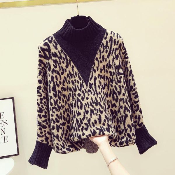 fall/winter turtleneck sweater female 2020 new retro leopard print dolman sleeve loose sweater women's pullover mohair knitwear1, White;black
fall/winter turtleneck sweater female 2020 new retro leopard print dolman sleeve loose sweater women's pullover mohair knitwear1, White;black