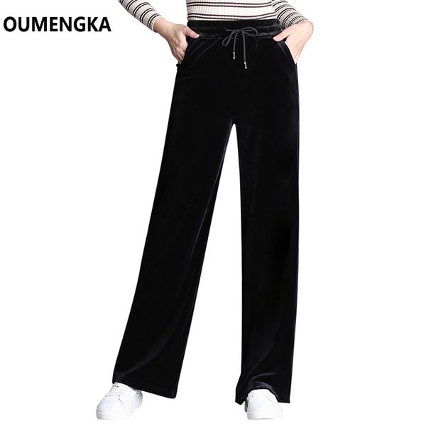 oumengka new women's high waist wide leg long pants office lady loose stretch velvet casual trousers plus size s- lj201201, Black;white
oumengka new women's high waist wide leg long pants office lady loose stretch velvet casual trousers plus size s- lj201201, Black;white