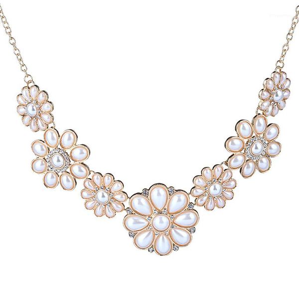 marte&joven luxury simulated pearl chokers necklaces jewelry for women floral pendant gold color statement necklace accessories1, Golden;silver 
marte&joven luxury simulated pearl chokers necklaces jewelry for women floral pendant gold color statement necklace accessories1, Golden;silver