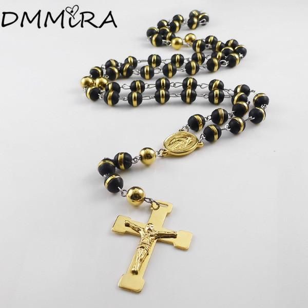 pendant necklaces fashion cross necklace gold stainless steel maria link rosary 8mm black white beads color jewelry, Silver
pendant necklaces fashion cross necklace gold stainless steel maria link rosary 8mm black white beads color jewelry, Silver