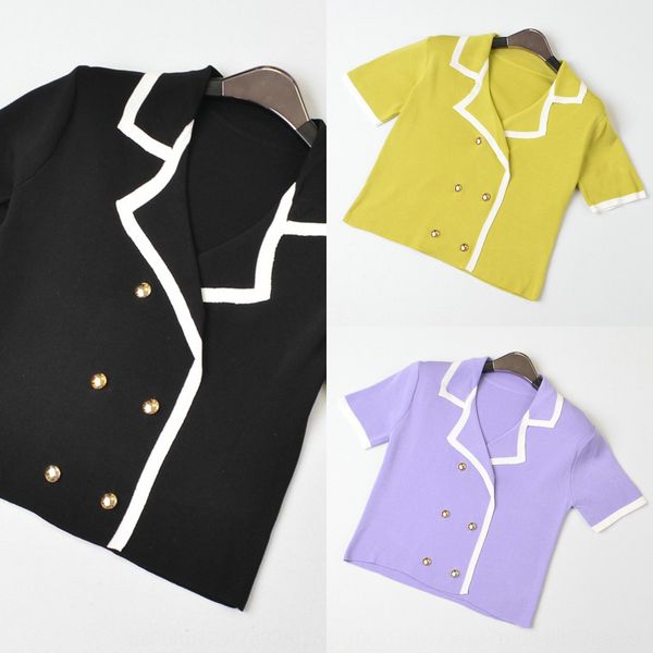 2020 summer new korean commuter double breasted t-shirt color matching t-shirt for women with versatile lapel and short sleeves 78rnp, White
2020 summer new korean commuter double breasted t-shirt color matching t-shirt for women with versatile lapel and short sleeves 78rnp, White
