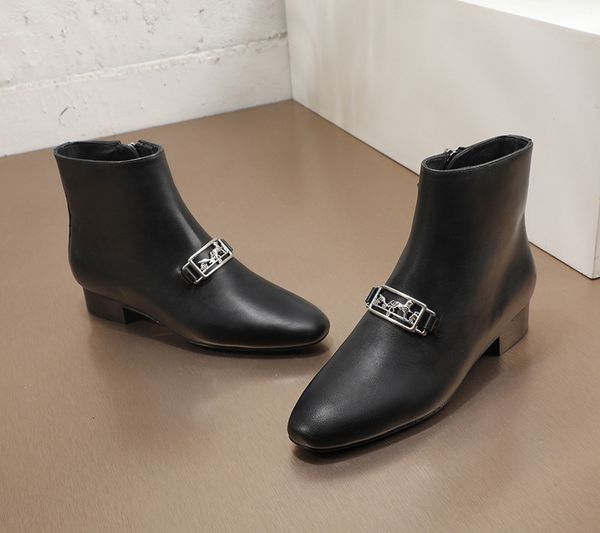 women's metal boot leather british style martin boots thick heel medium heel round toe short boots single boot women's boot, Black
women's metal boot leather british style martin boots thick heel medium heel round toe short boots single boot women's boot, Black