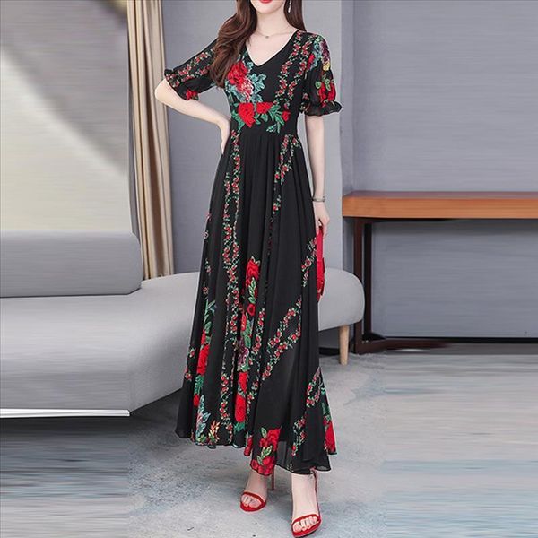 women summer long dress fashion summer lady v-neck puff sleeve retro printing elegant dress women beach dresses sukienki new, Black;gray
women summer long dress fashion summer lady v-neck puff sleeve retro printing elegant dress women beach dresses sukienki new, Black;gray