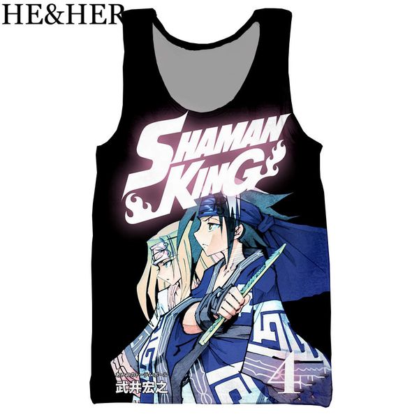 new popular anime shaman king summer tank work out tank halter tank 3d print shirts hippie plus size hentai men clothing