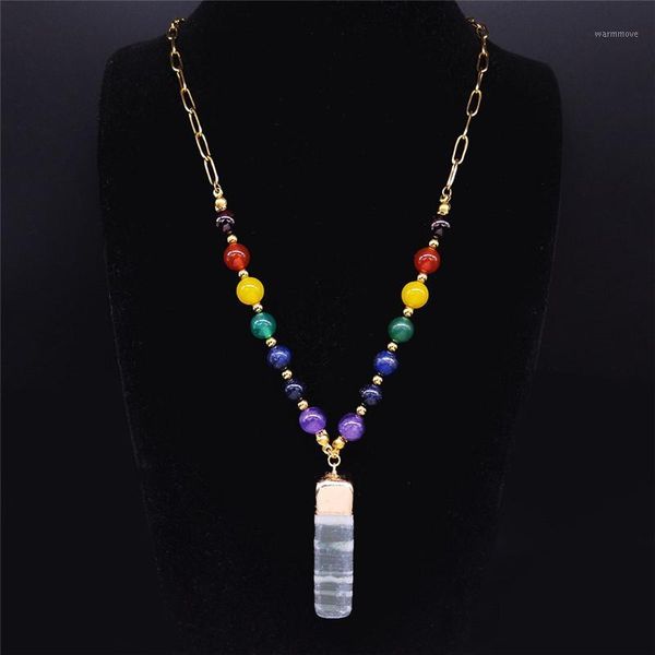 2020 Big Long 7 Color Chakra Natural Stone Stainless Steel Necklaces Women Gold Color Statement Necklace Jewelry cadena N3S041, Silver
2020 Big Long 7 Color Chakra Natural Stone Stainless Steel Necklaces Women Gold Color Statement Necklace Jewelry cadena N3S041, Silver
