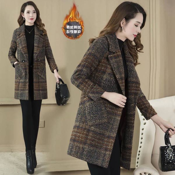 women's suit collar thickened nezi herringbone medium and long plaid mother's coat, Black
women's suit collar thickened nezi herringbone medium and long plaid mother's coat, Black