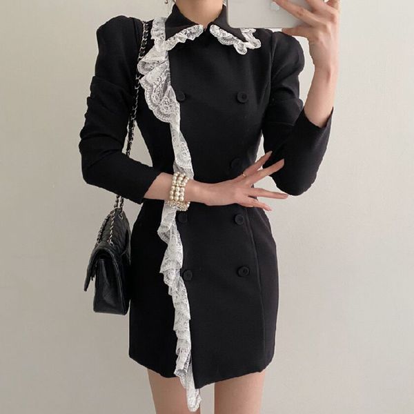 2021 new elegant women's dresses solid double-breasted lace sharpening puff sleeves mini dress spring o27w, Black;gray
2021 new elegant women's dresses solid double-breasted lace sharpening puff sleeves mini dress spring o27w, Black;gray