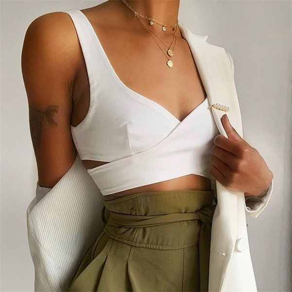 white crop camis blouses women fashion v neck back stretch straps female shirts blusas chic t200628
white crop camis blouses women fashion v neck back stretch straps female shirts blusas chic t200628