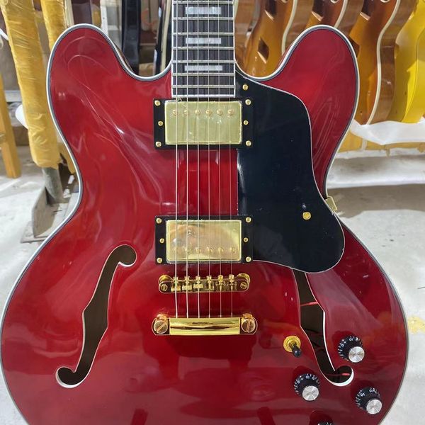 jazz custom electric guitar semi hollow body gold hardware black pickguard rosewood fingerboard
jazz custom electric guitar semi hollow body gold hardware black pickguard rosewood fingerboard