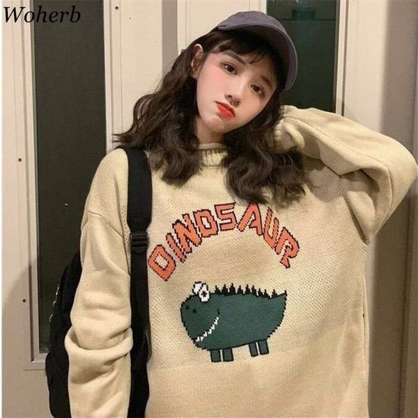 woherb female korean harajuku clothing for women sweater cartoon dinosaur japanese kawaii ulzzang cute turtleneck pullover pull 201223, White;black
woherb female korean harajuku clothing for women sweater cartoon dinosaur japanese kawaii ulzzang cute turtleneck pullover pull 201223, White;black