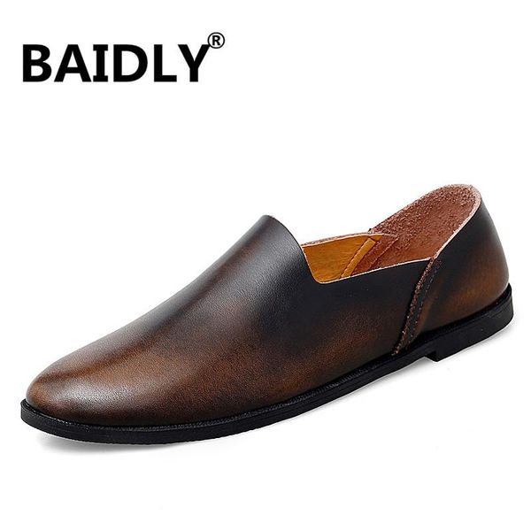 genuine cow leather men shoes classic male casual leather shoes breathable men flats fashion male footwear, Black