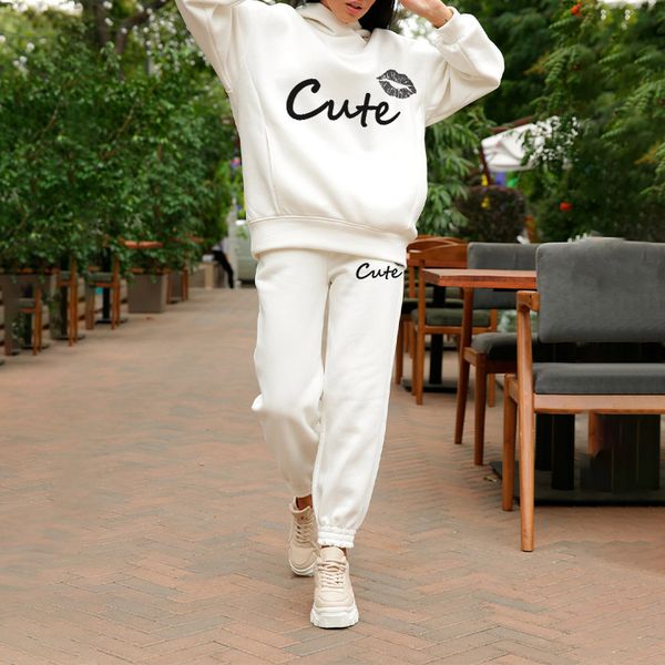 women's two piece pants tracksuit cute lips print set for women fleece hooded female 2021 spring autumn streetwear ladies sets, White
women's two piece pants tracksuit cute lips print set for women fleece hooded female 2021 spring autumn streetwear ladies sets, White