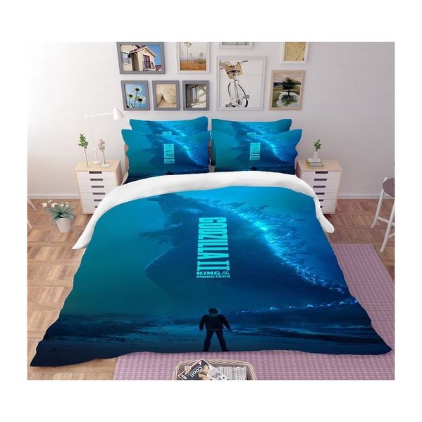 3d godzilla duvet cover set soft gift bedding set comforter bed pillowcase king be jllmyz sport777