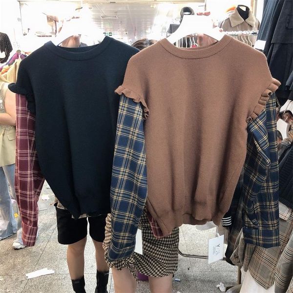 women's sweaters 2021 autumn and winter korean style women plaid long sleeves wild ladies fashion clothing, White;black
women's sweaters 2021 autumn and winter korean style women plaid long sleeves wild ladies fashion clothing, White;black